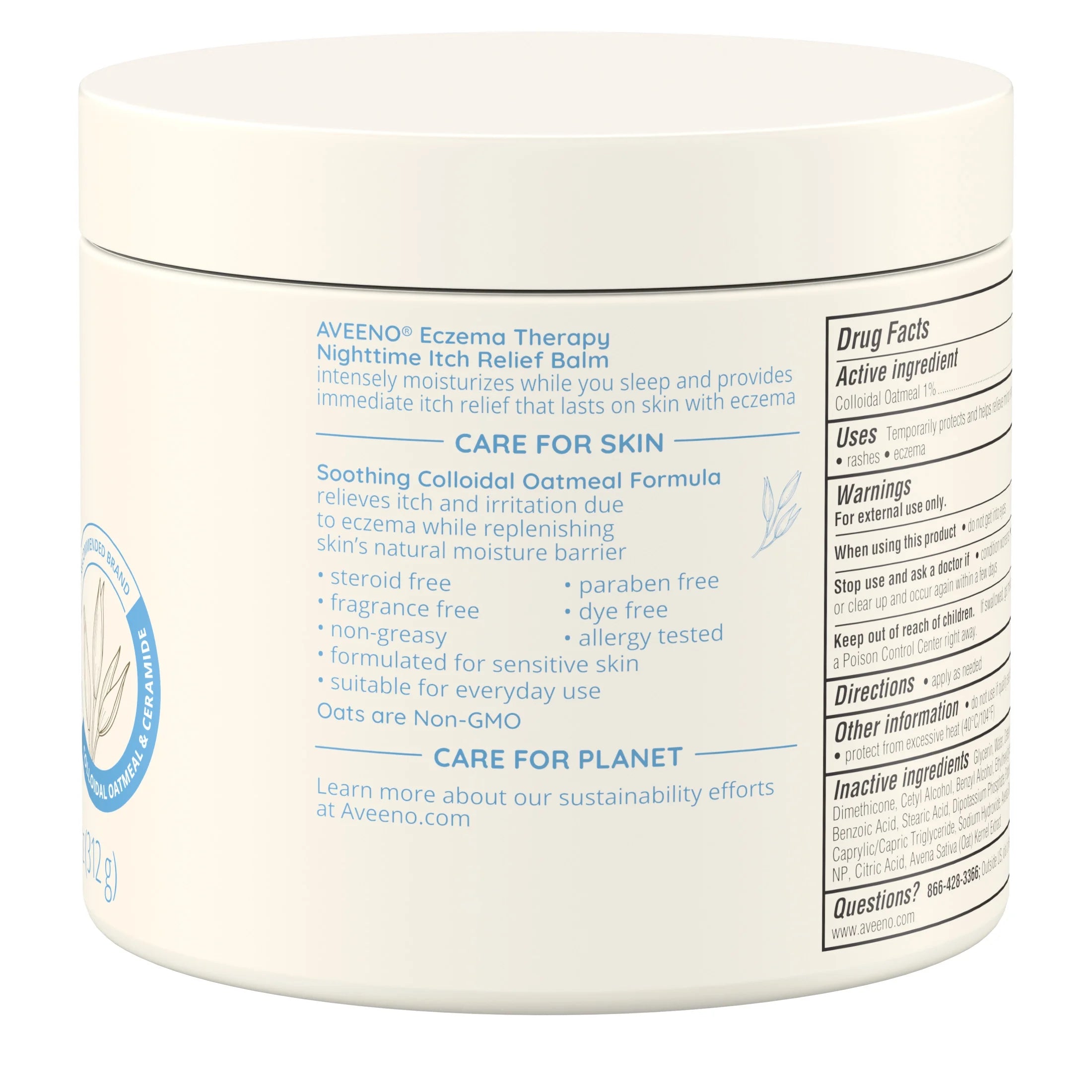 Aveeno Eczema Therapy Nighttime Itch Relief Balm, Fragrance-Free Eczema Cream, 11 Oz