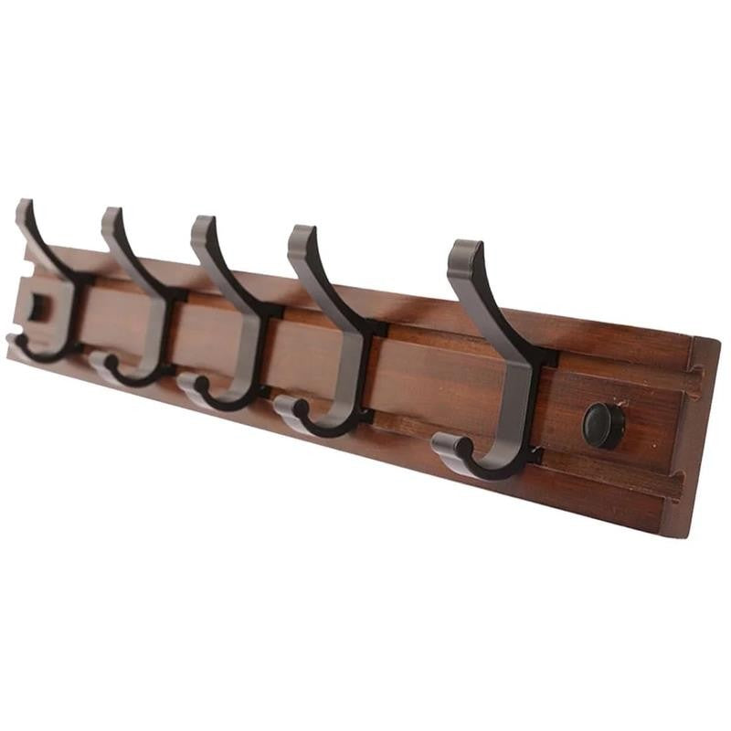 Coat Rack Wall Mount with Movable 5 Metal Hooks, Wooden Coat Rack Farmhouse Coat
