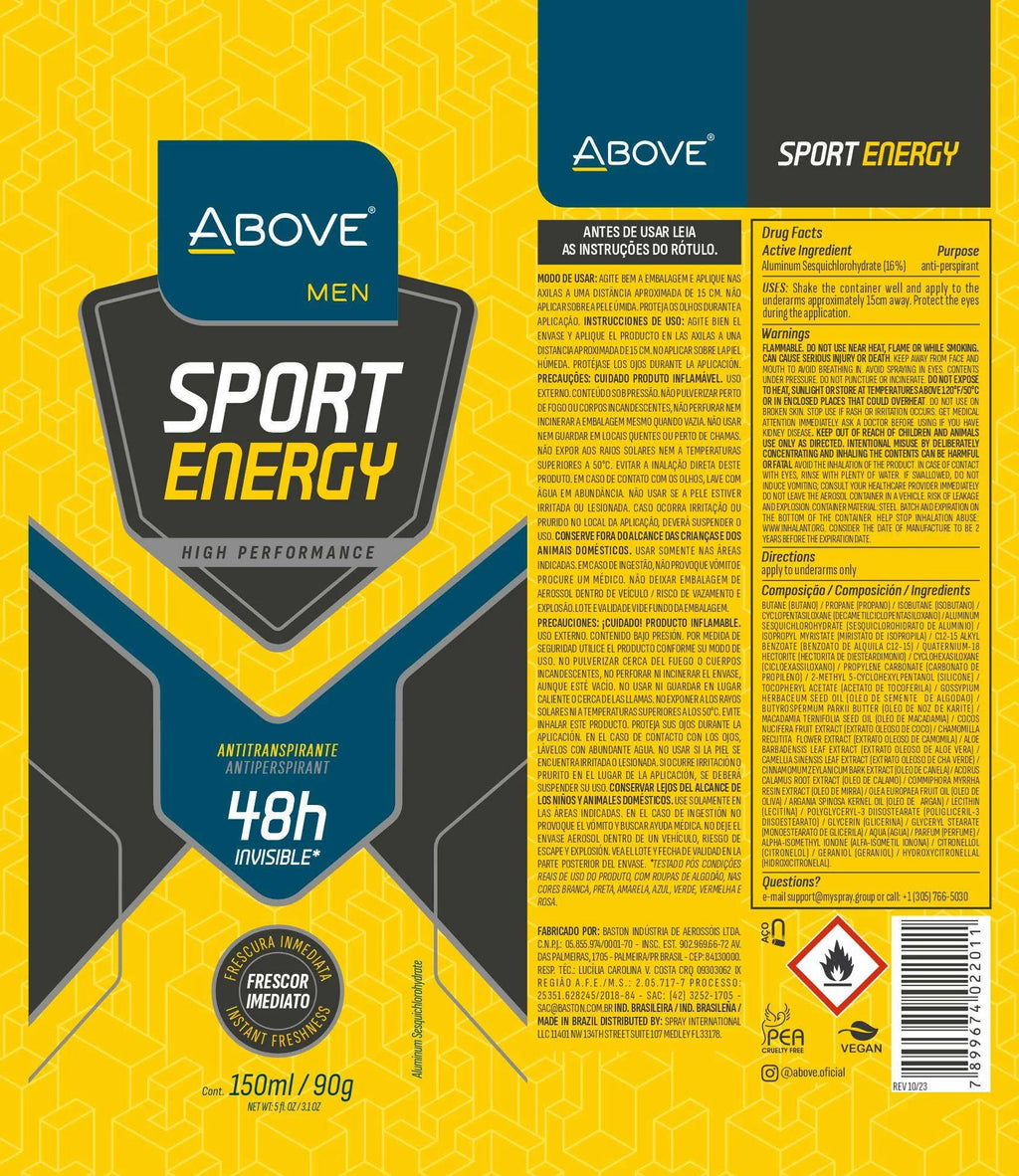 ABOVE 48 Hours Sport Energy Set, Antiperspirant Deodorant for Men, 4 Pc