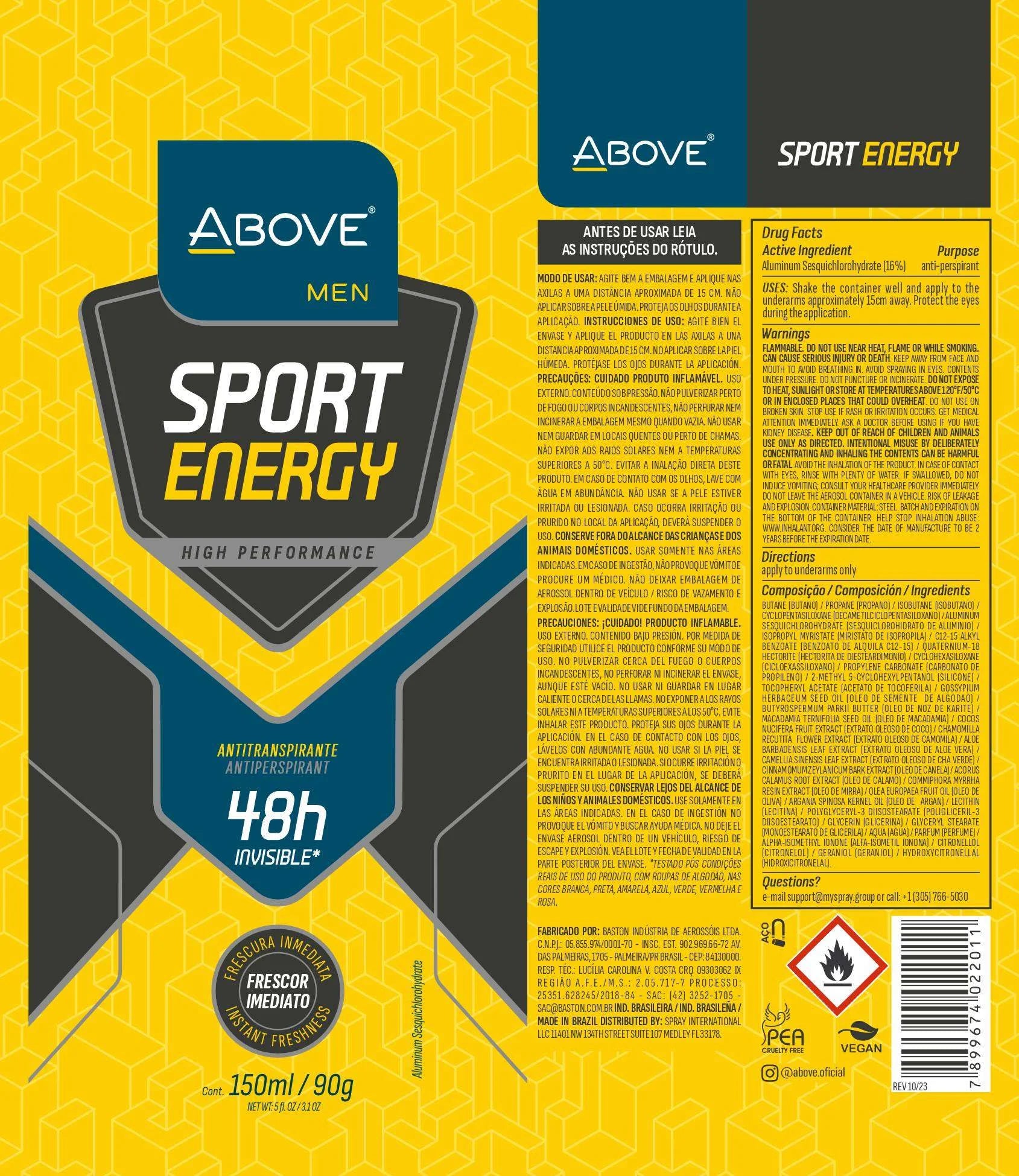 ABOVE 48 Hours Sport Energy Set, Antiperspirant Deodorant for Men, 4 Pc
