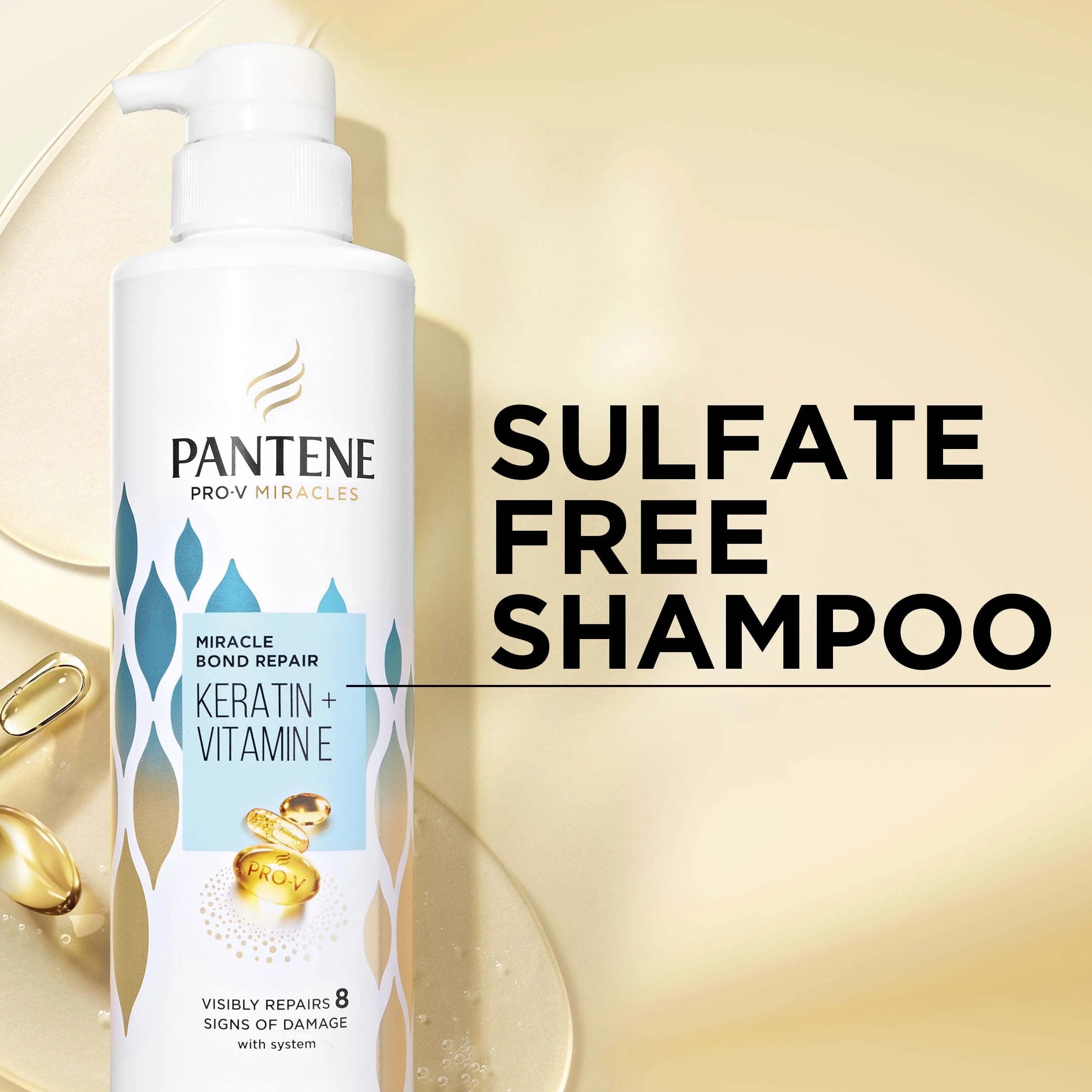 Pantene Sulfate-Free Pro-V Miracles Bond Repair Keratin + Vitamin E Shampoo, 13.5Oz and Miracle Rescue Deep Repair Conditioner, 8Oz, for All Hair Types