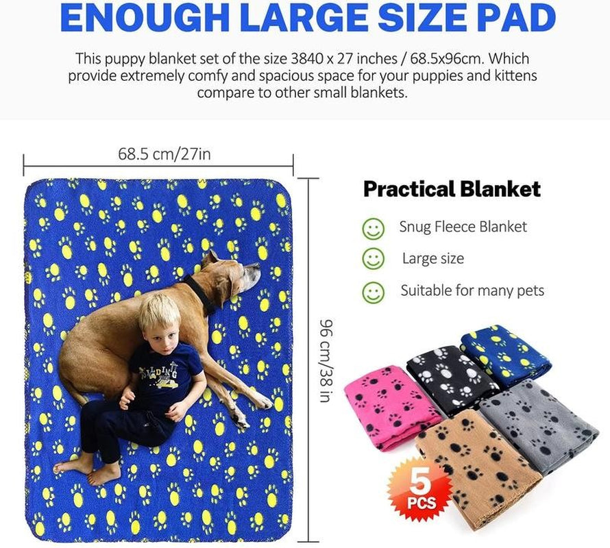 5 Pack Large Fleece Dog Blanket, 38X 27 Inch Fluffy Cat Puppy Blanket, Soft Pet