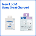 Onn 12W Single USB-A Port Wall Charger with 3Ft Micro-Usb to USB Cable, Foldable Plug, White