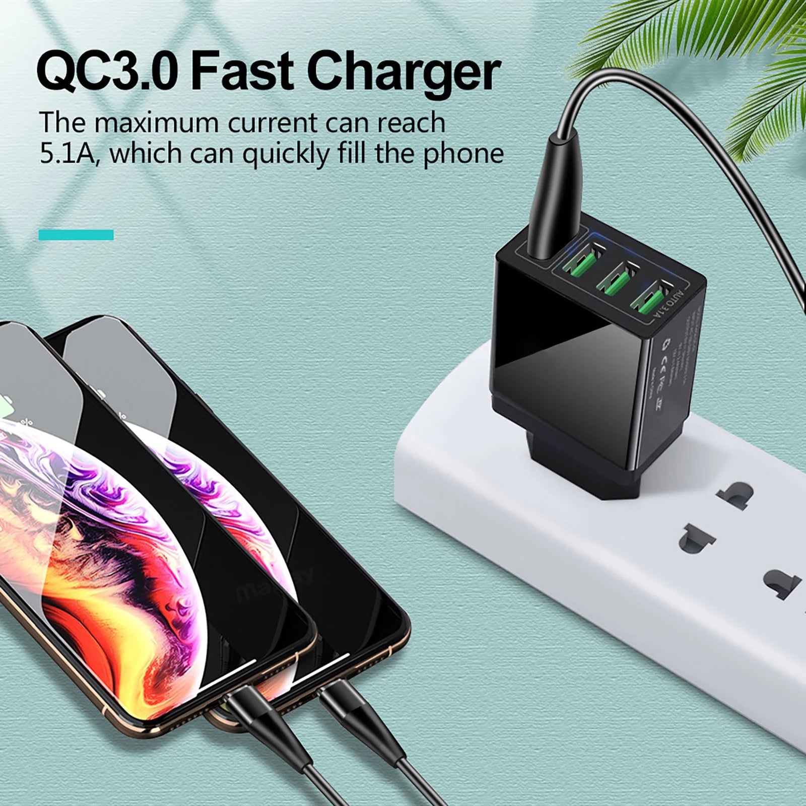 Sumllary Phone Charger Charge Charge Your Phone, 4X Faster Cell Phone Charger, Fast Charging Works ,For All Smartphones, Charging Station Plug