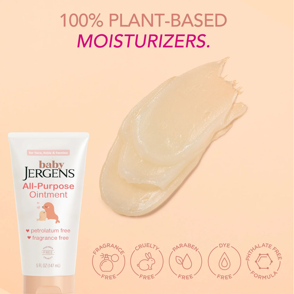 Baby Jergens All-Purpose Ointment, Plant-Based Moisturizers, Petrolatum Free & Pediatrician-Tested, 5 Oz