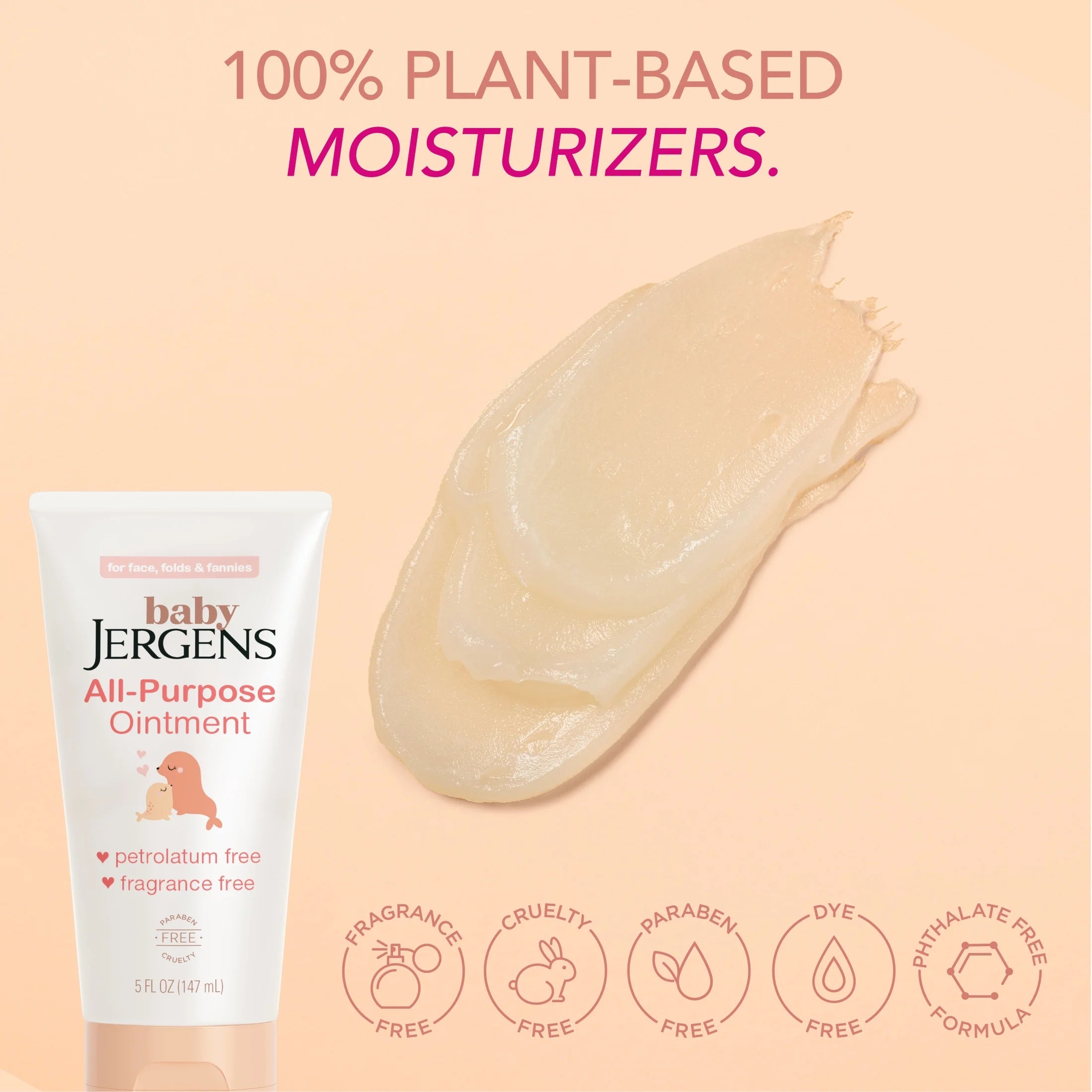 Baby Jergens All-Purpose Ointment, Plant-Based Moisturizers, Petrolatum Free & Pediatrician-Tested, 5 Oz