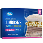 15 Count - Large Plastic Bags with Zipper Top, 10 Gallon Size 24" X 24", Extra L