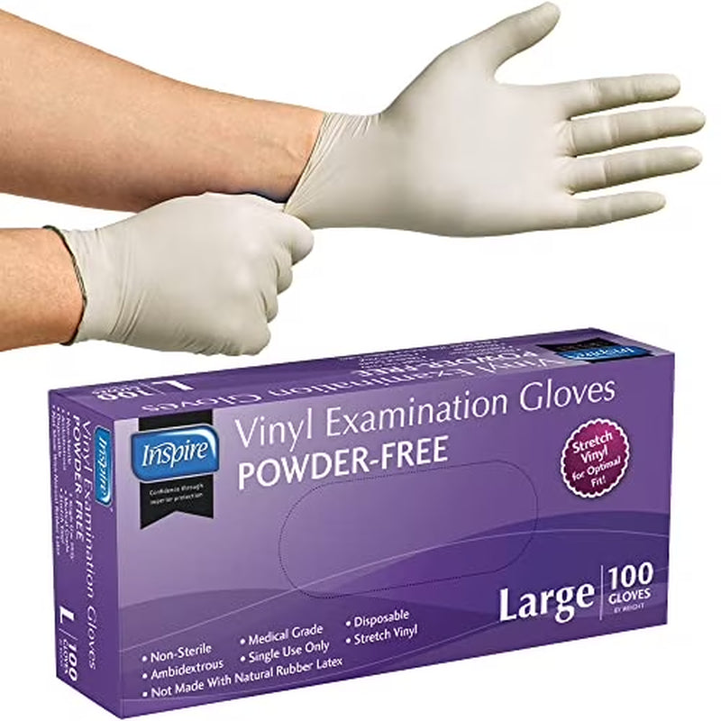 Extra Large Powder Free Exam Grade Stretch Vinyl Gloves Large Box of 100