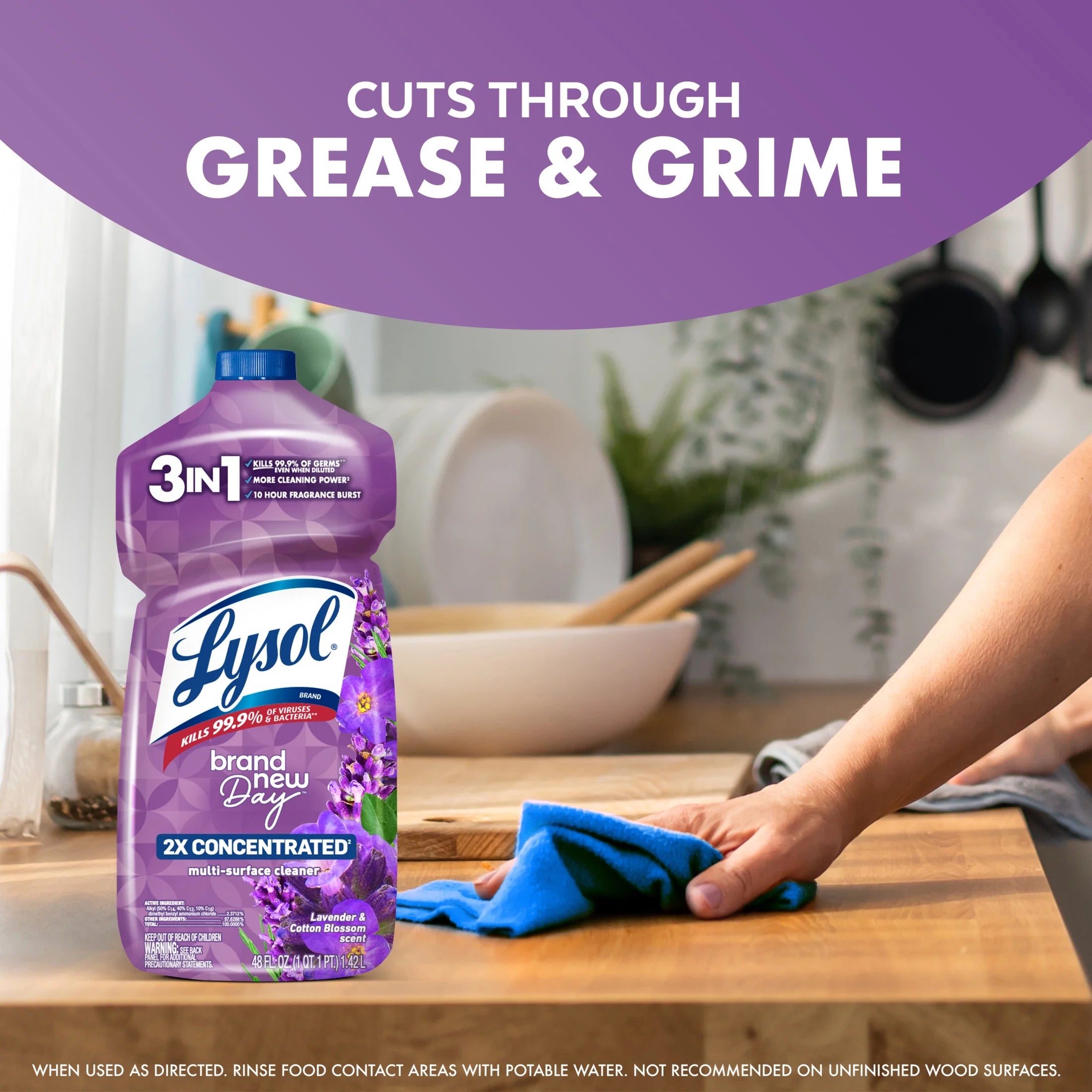 Lysol® Multi-Surface Cleaner, 2X Concentrated, Pourable Brand New Day, Lavender & Cotton Blossom Scent, 48 Oz