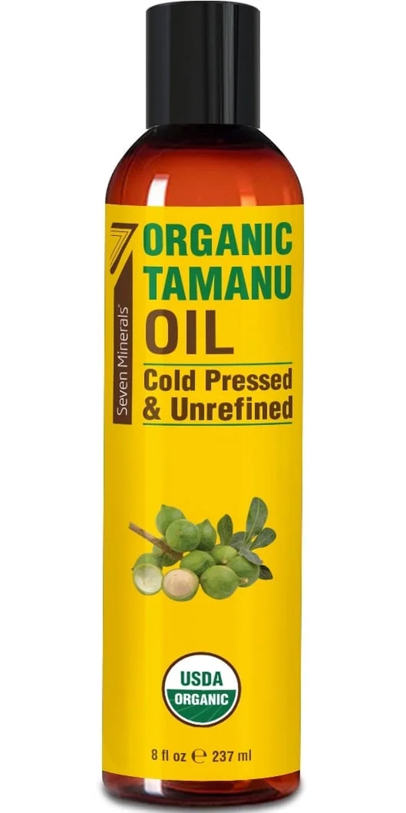 Seven Minerals USDA Organic Tamanu Oil - Big 8Oz - Cold Pressed for Skin, Face, Hair, & Nails