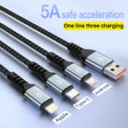 Firsting 4FT 100W 3-In-1 USB Charger Cord Phone Charging Cable Fast Charging Data Cable 2PCS Black