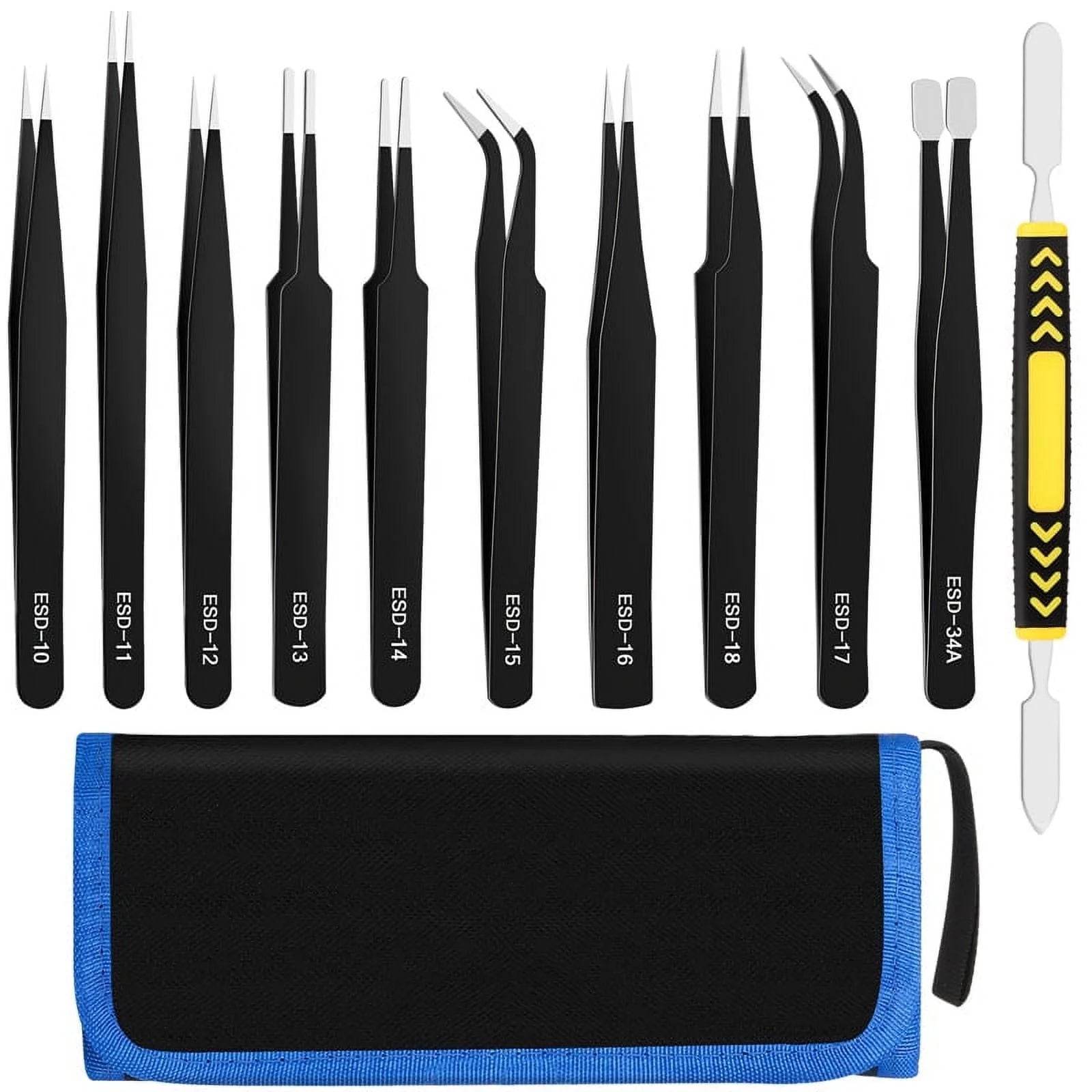 12 Pcs Precision Tweezers Set, Premium Craft Tweezers Kit, Stainless Steel Elect
