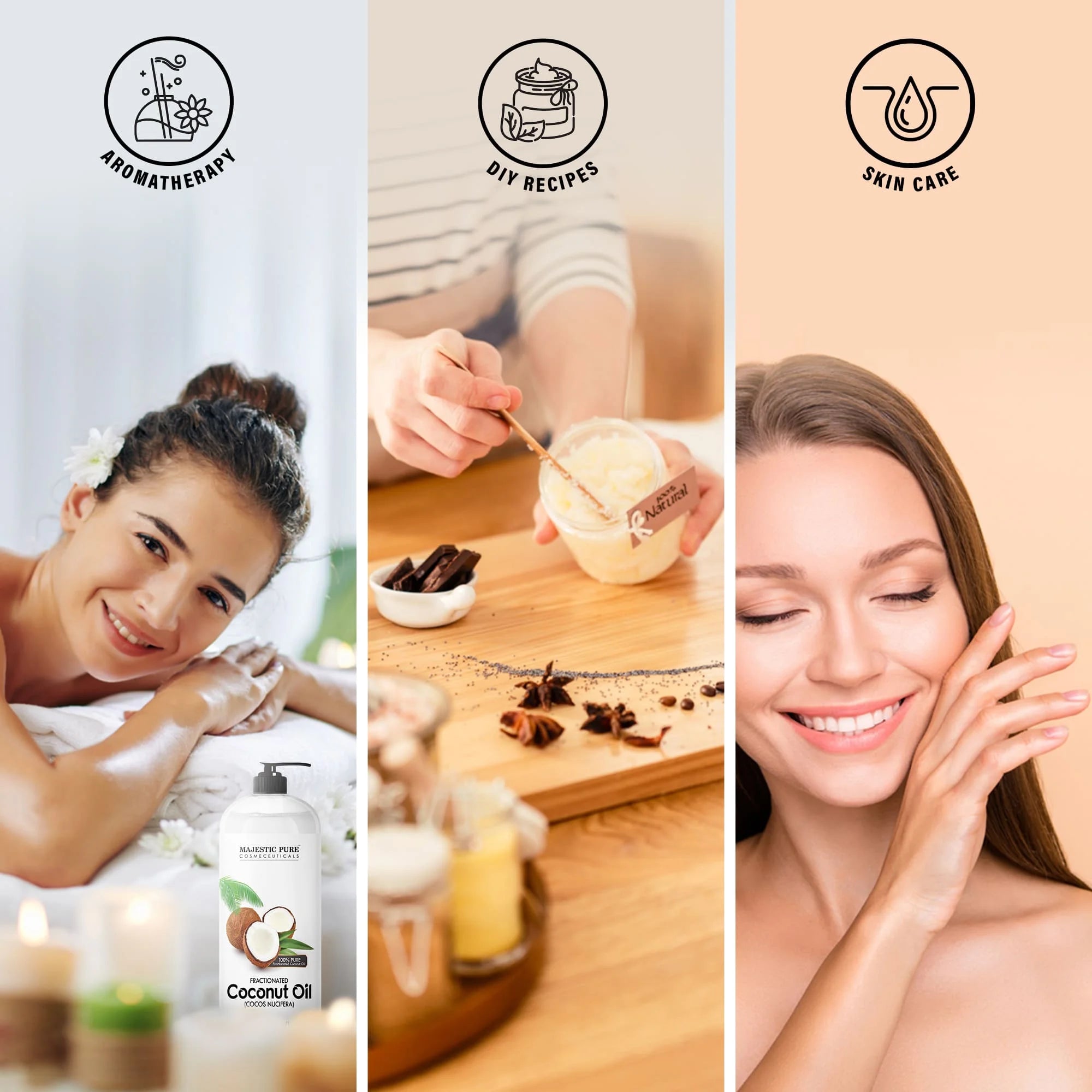 Majestic Pure Fractionated Coconut Oil - Relaxing Massage Oil, Liquid Carrier Oil for Diluting Essential Oils - Skin, Lip, Body & Hair Oil Moisturizer & Softener - 16 Fl Oz