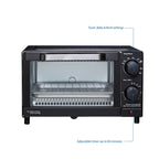 4 Slice Toaster Oven with 3 Settings, Includes Baking Rack and Pan, Black, New