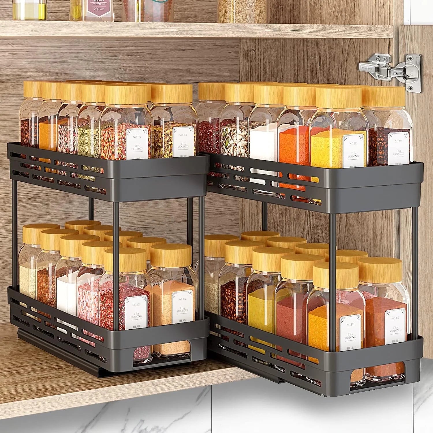 2 Packs Pull-Out Spice Rack Organizer for Cabinets, Slide-Out Design, Multi Purp