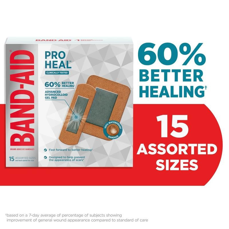 Brand Assorted Pro Heal Bandages, Hydrocolloid Pad, 15 Count