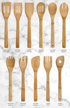 Edge Bamboo Utensils 12 Piece Set Including Caddy for Cooking Slotted Spoon, Turner, Fork, Mint
