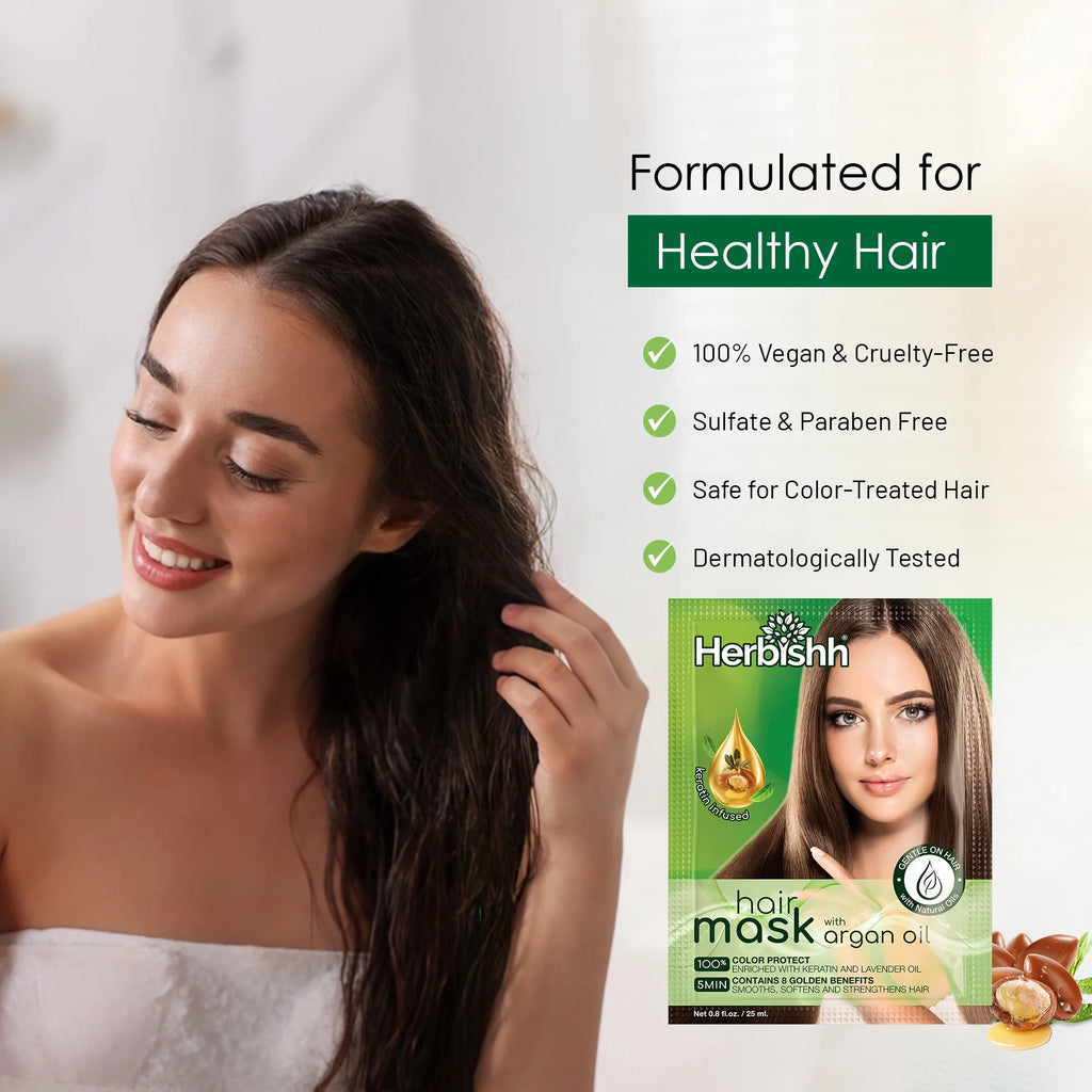 (4 Pack)  Argan Hair Mask with Keratin for Deep Conditioning & Hydration, Revives Frizzy & Damaged Hair, Sulfate & Paraben Free, 25 Ml