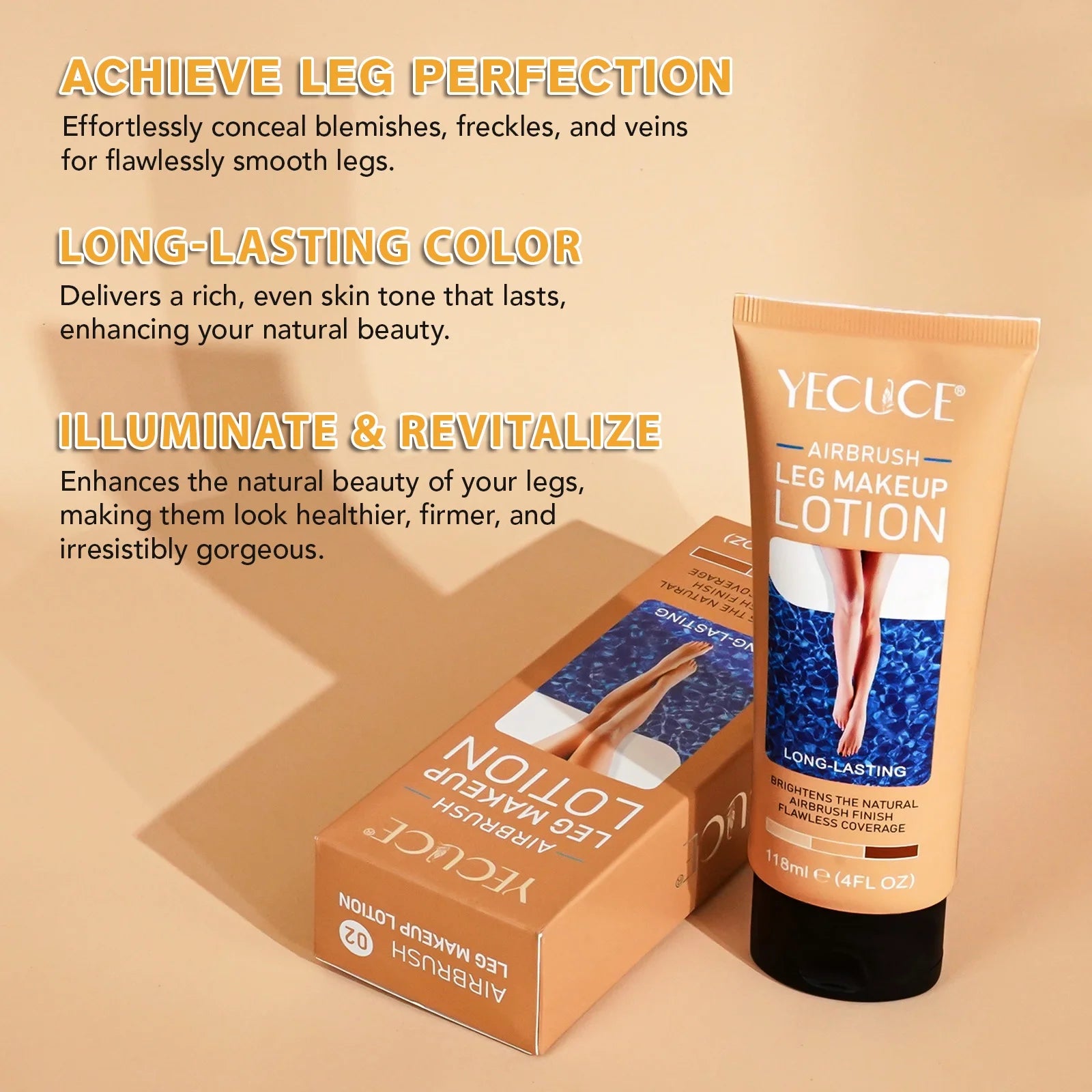 Airbrush Legs Lotion, Flawlessly Covers Leg Imperfections, Long Lasting & Waterproof Leg Makeup Cream,#2 Medium Glow