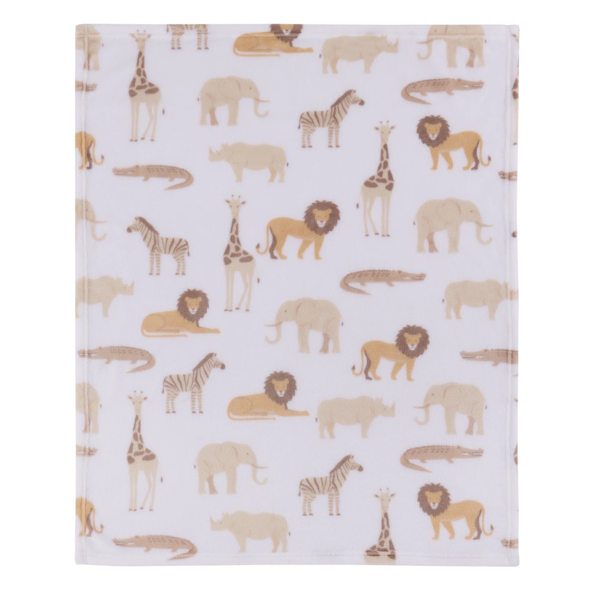 Parent'S Choice Safari Print Plush Baby Blanket, 30" X 36", White, Tan, Infant Unisex