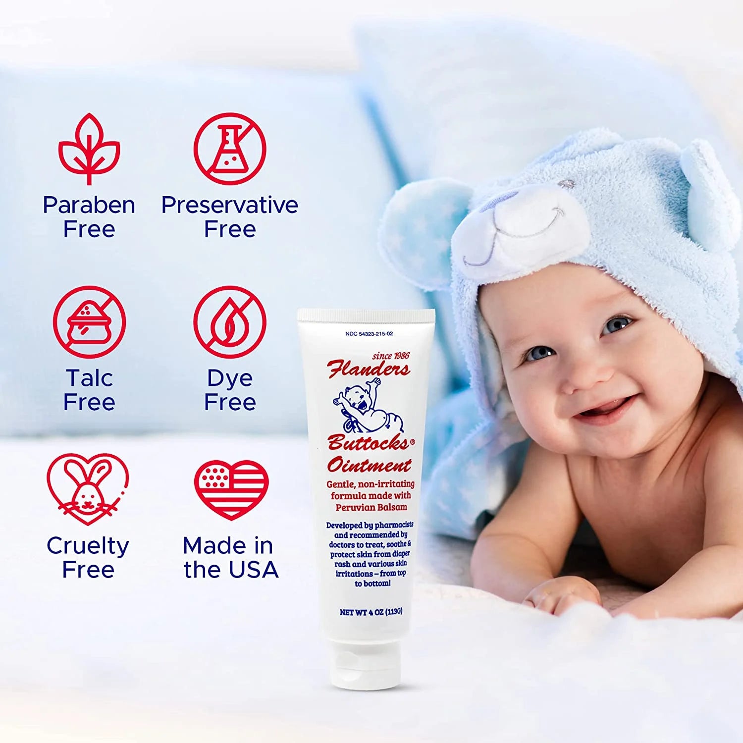 Flanders Buttocks Ointment - Pharmacist Developed Premium Paraben-Free, Soothing Diaper Rash Ointment, 4 Ounce