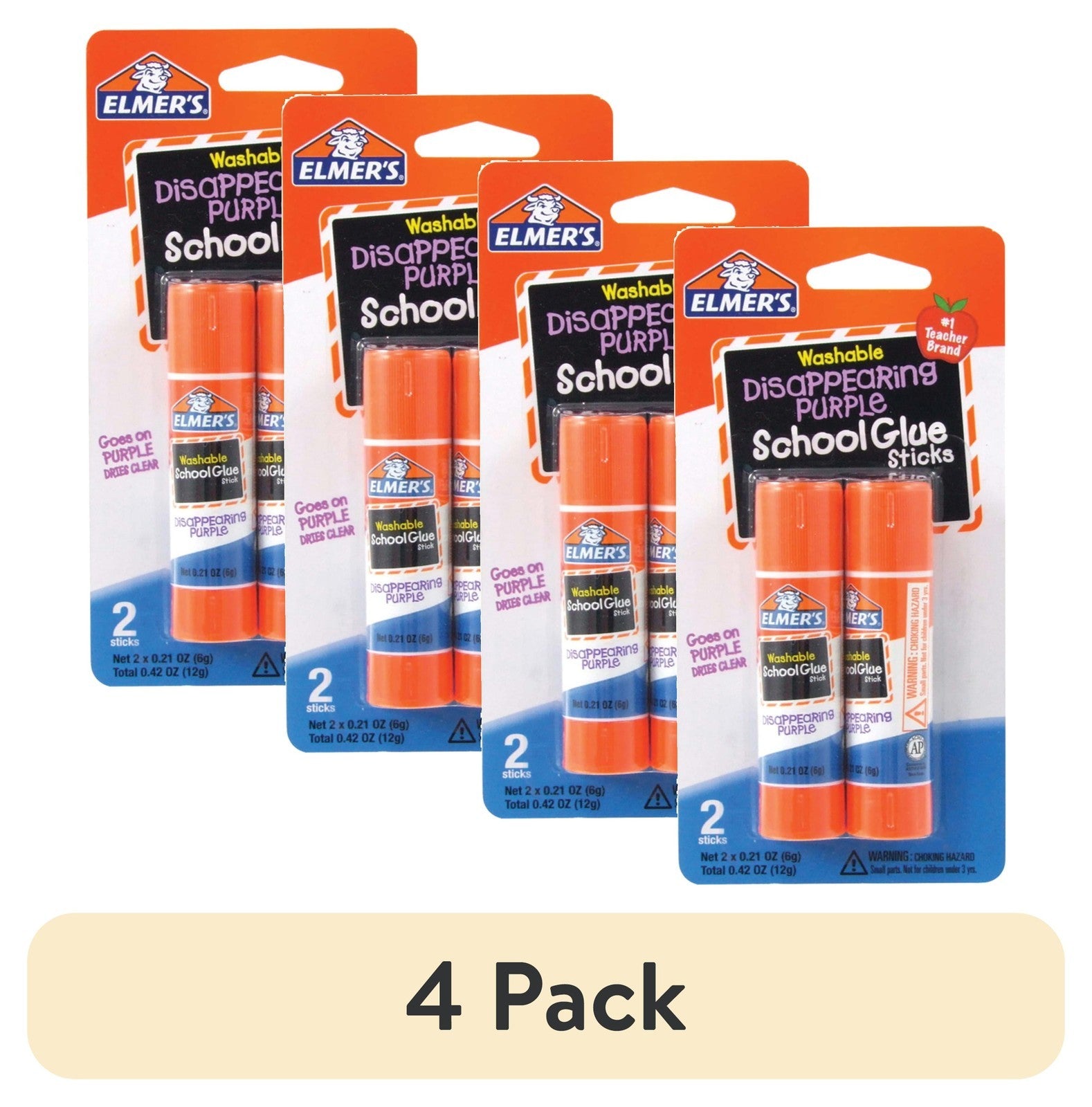 (4 Pack) Disappearing Purple School Glue Sticks, Washable, 2 Count