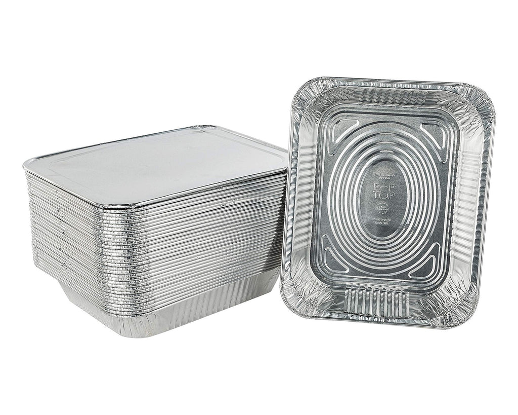 25 Pack Disposable Aluminum Foil Half Size Deep with Snap on Foil Lids Default