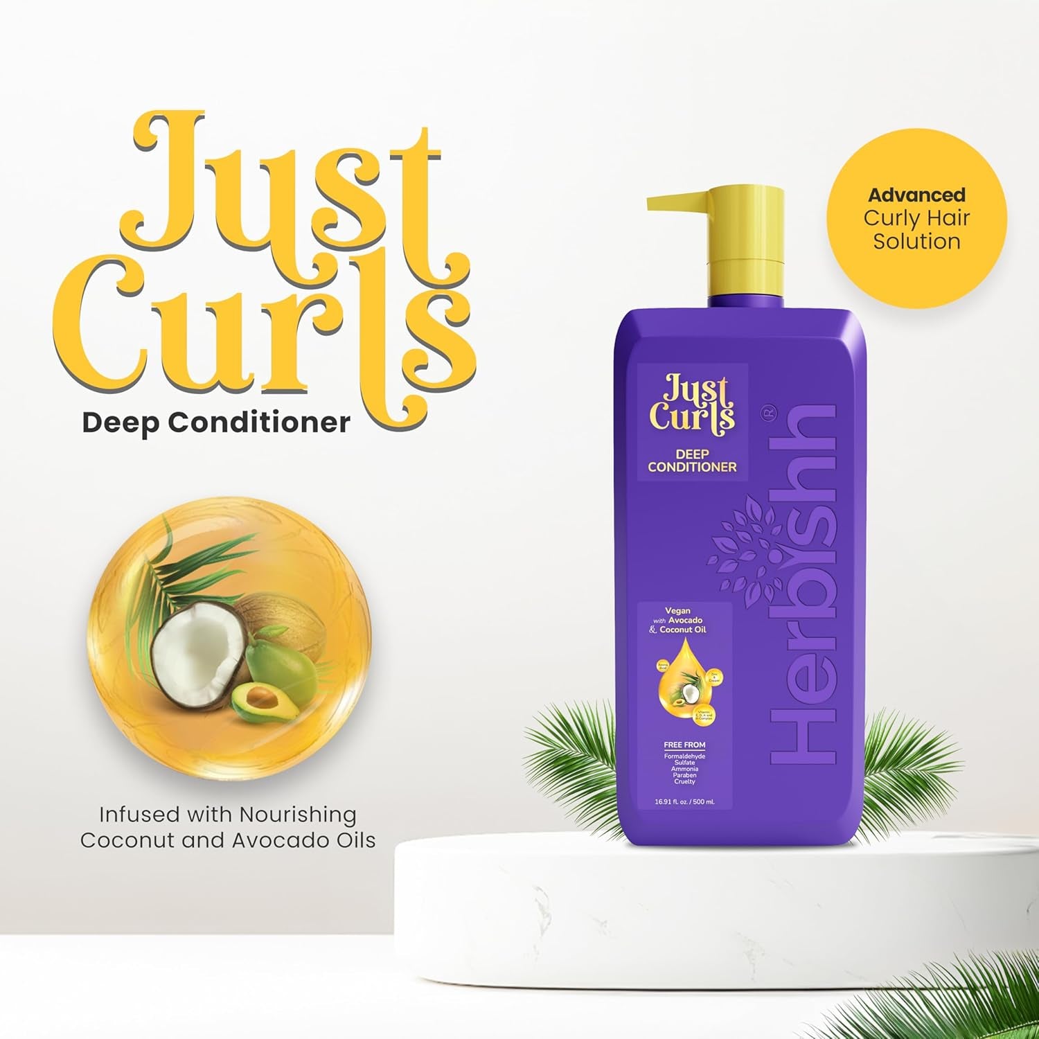 (4 Pack)  Just Curls Deep Conditioner with Avocado & Coconut Oil, Repairs Extreme Damaged Hair, Moisturizing & Conditioning, Frizzy Hair Control, Paraben-Free & Vegan , 16.91 Fl.Oz