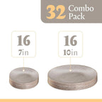 Elegant Plastic Dinner Plates Granite Gray Gold Rim Plastic Silverware, 32 Pack