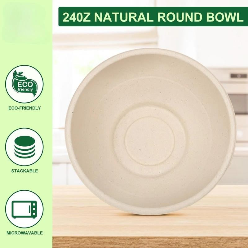 24 OZ Compostable Paper Bowls Heavy-Duty Bulk, 125 Pack Natural Sugarcane Fibers