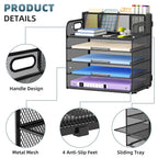 5-Tier Paper Letter Tray Organizer with Pen Holder, Mesh Desk Organizer with Handle