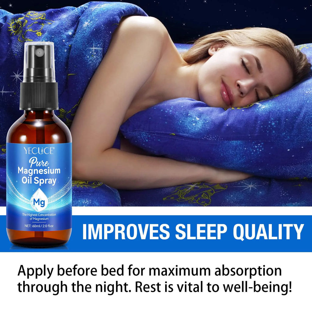 100% Pure & Natural Magnesium Oil Spray, Highly Concentrated Magnesium Oil, Enhances Sleep Quality & Promotes Muscle Relaxation, Easy to Absorb, 60Ml