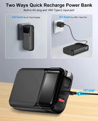 38800Mah Portable Charger Power Bank with Built-In Cable and AC Wall Plug,22.5W