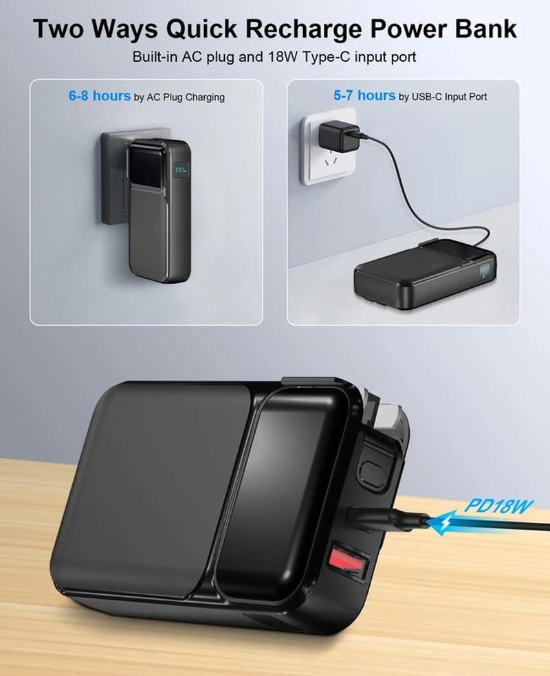 38800Mah Portable Charger Power Bank with Built-In Cable and AC Wall Plug,22.5W