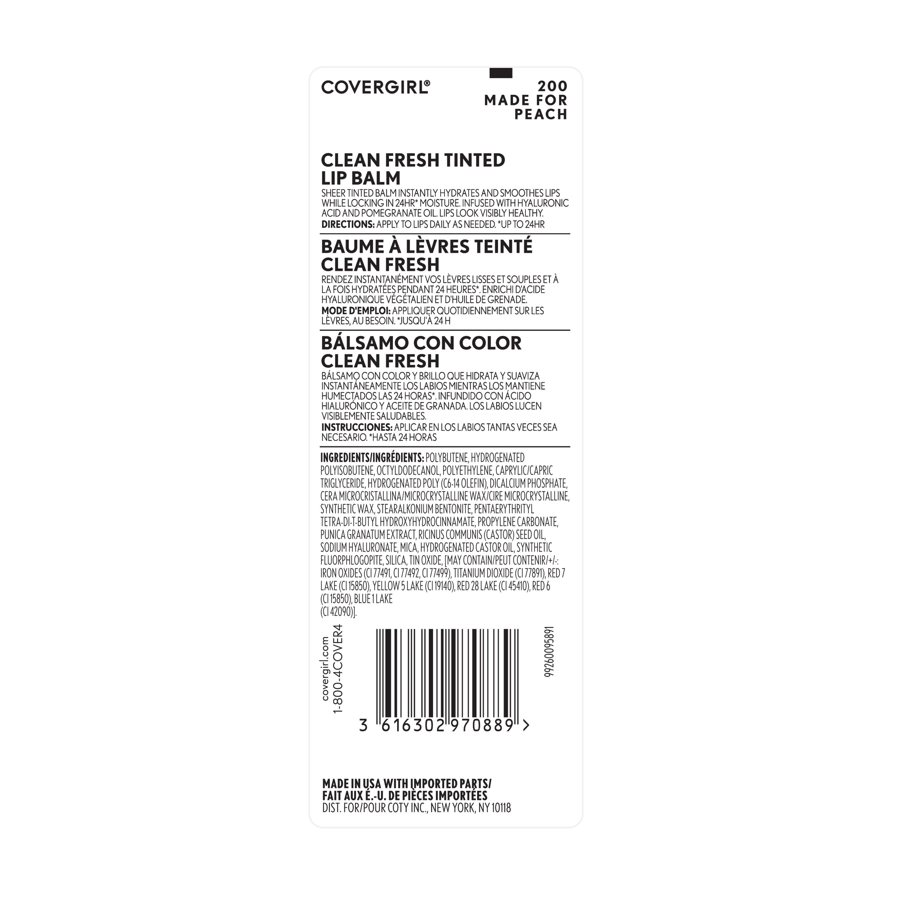 COVERGIRL Clean Fresh Tinted Lip Balm, 200 Made for Peach, 0.14 Oz