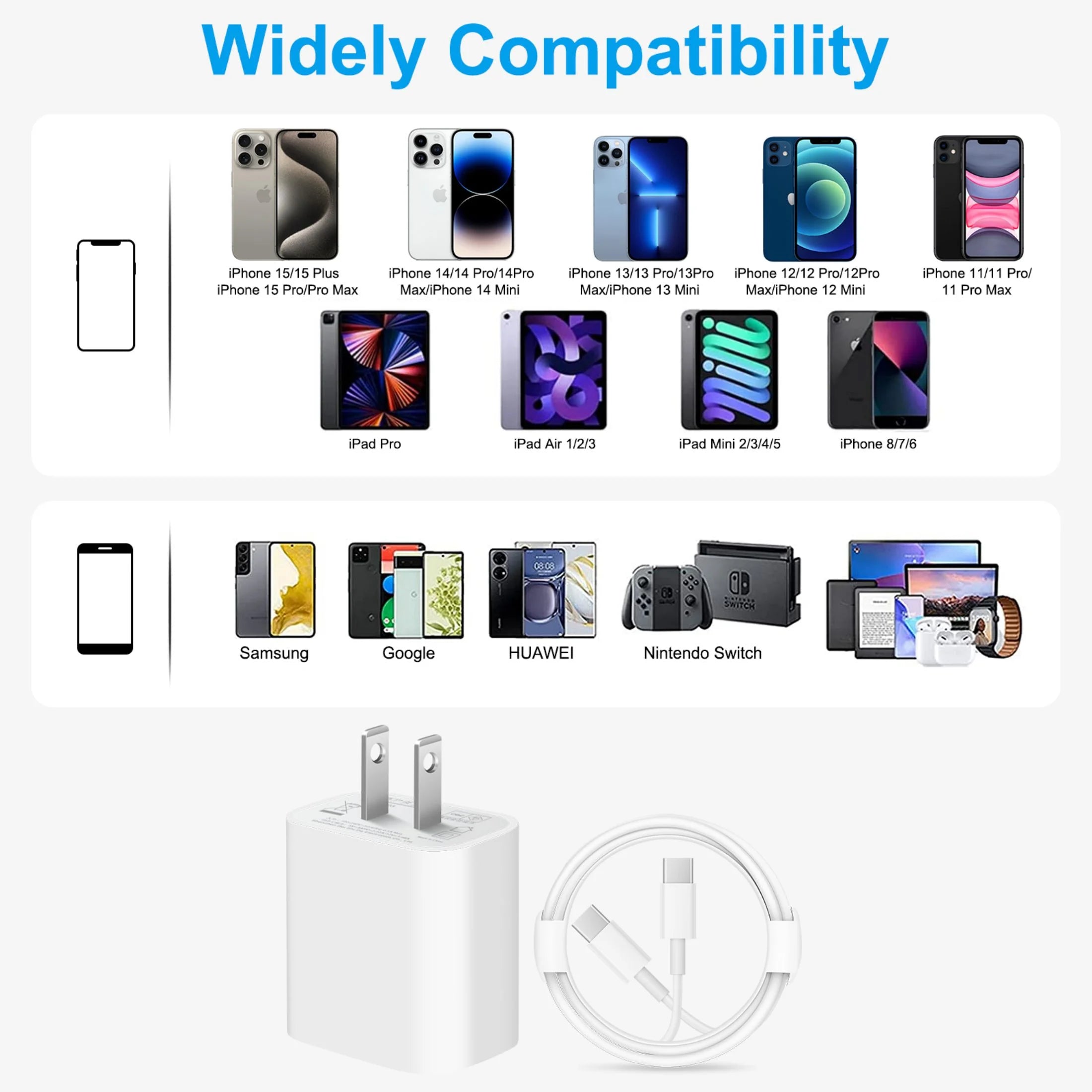 3 Pack USB C Charger with 6FT Cable Compatible for Iphone 17 16 15/Iphone 15 Pro/Iphone 15 Pro Max/Ipad Pro/Mini/Air4/Airpods