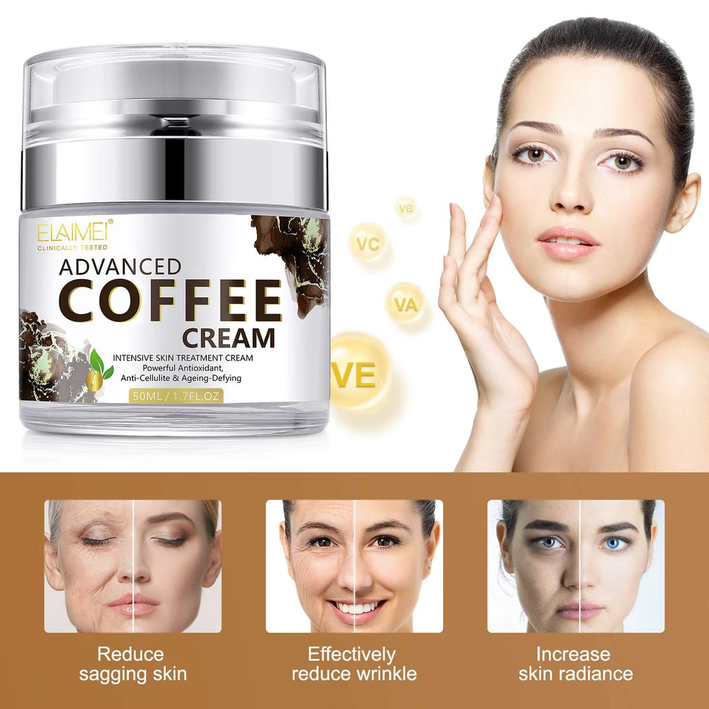 Advanced Coffee Cream for Face, anti Aging Moisturizer for Reducing Wrinkles, Firm, Tighten, Even Skin Tone, Day & Night Cream for Women and Men, 1.7 Fl.Oz