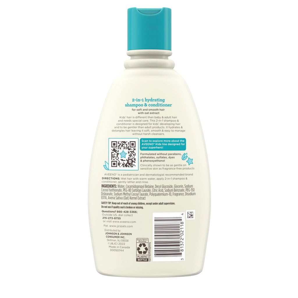 Aveeno Kids 2-In-1 Shampoo and Conditioner, Tear Free Hair Products, 12 Fl Oz