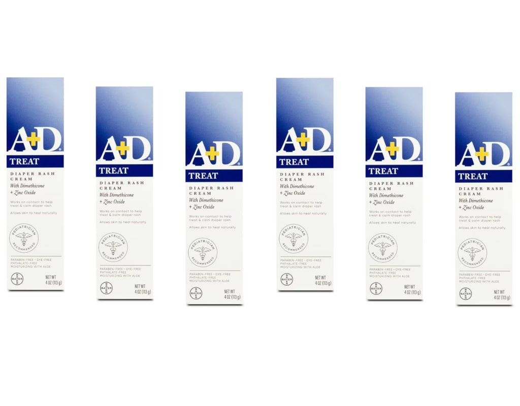 6 Pack A+D Diaper Rash Cream with Aloe Diaper Rash Cream 4 Oz Each