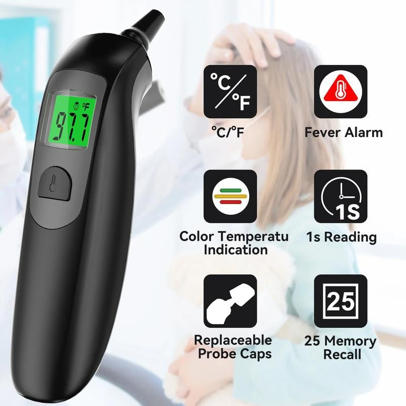 Dual Mode Infrared Thermometer, 1S Reading, 3 Colors Backlight, 25 Memories Reca