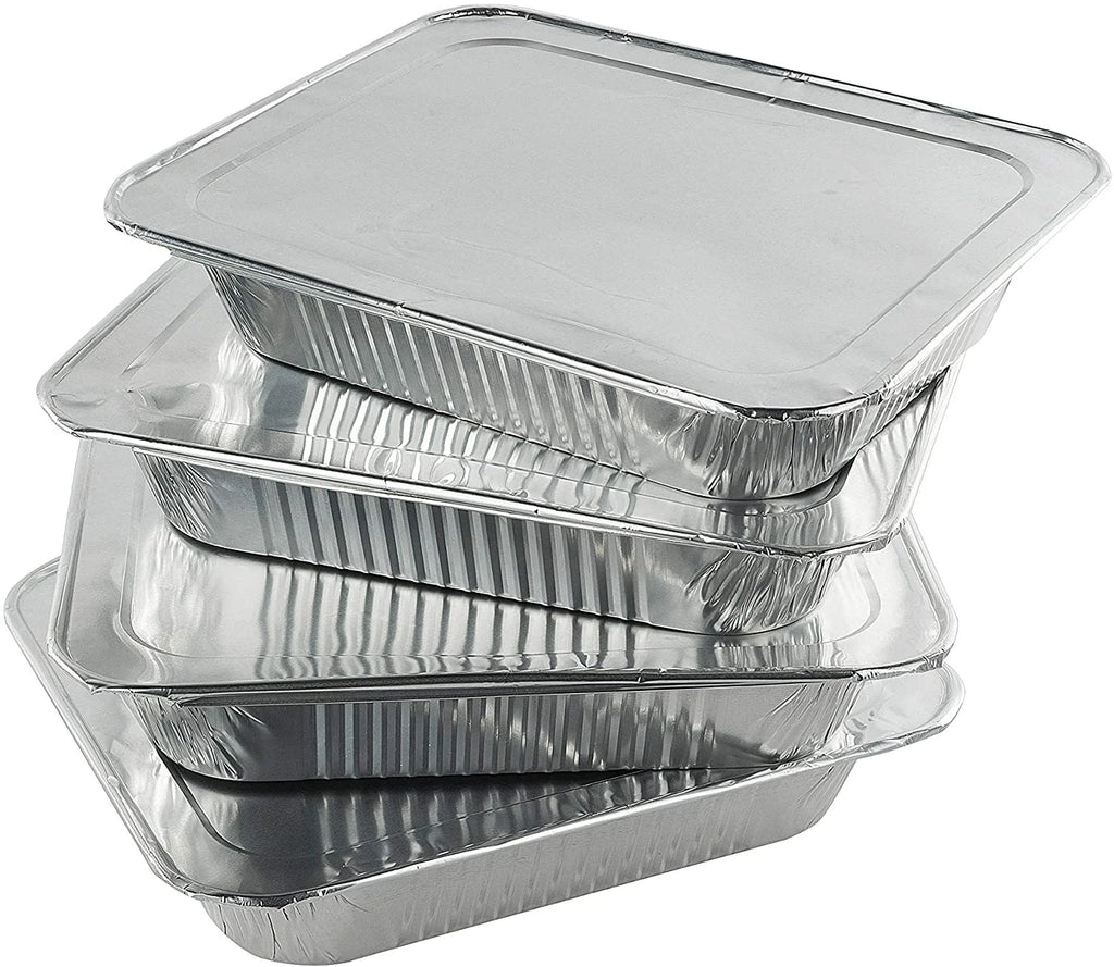 25 Pack Disposable Aluminum Foil Half Size Deep with Snap on Foil Lids Default