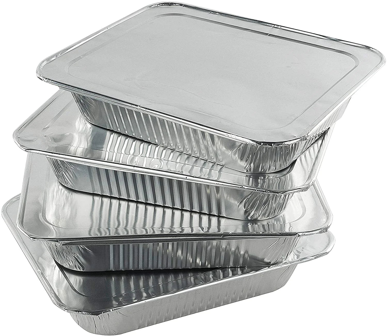 25 Pack Disposable Aluminum Foil Half Size Deep with Snap on Foil Lids Default