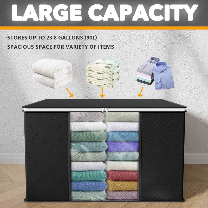 90L Extra Large Clothes Storage Bags, 6 Pack, Black