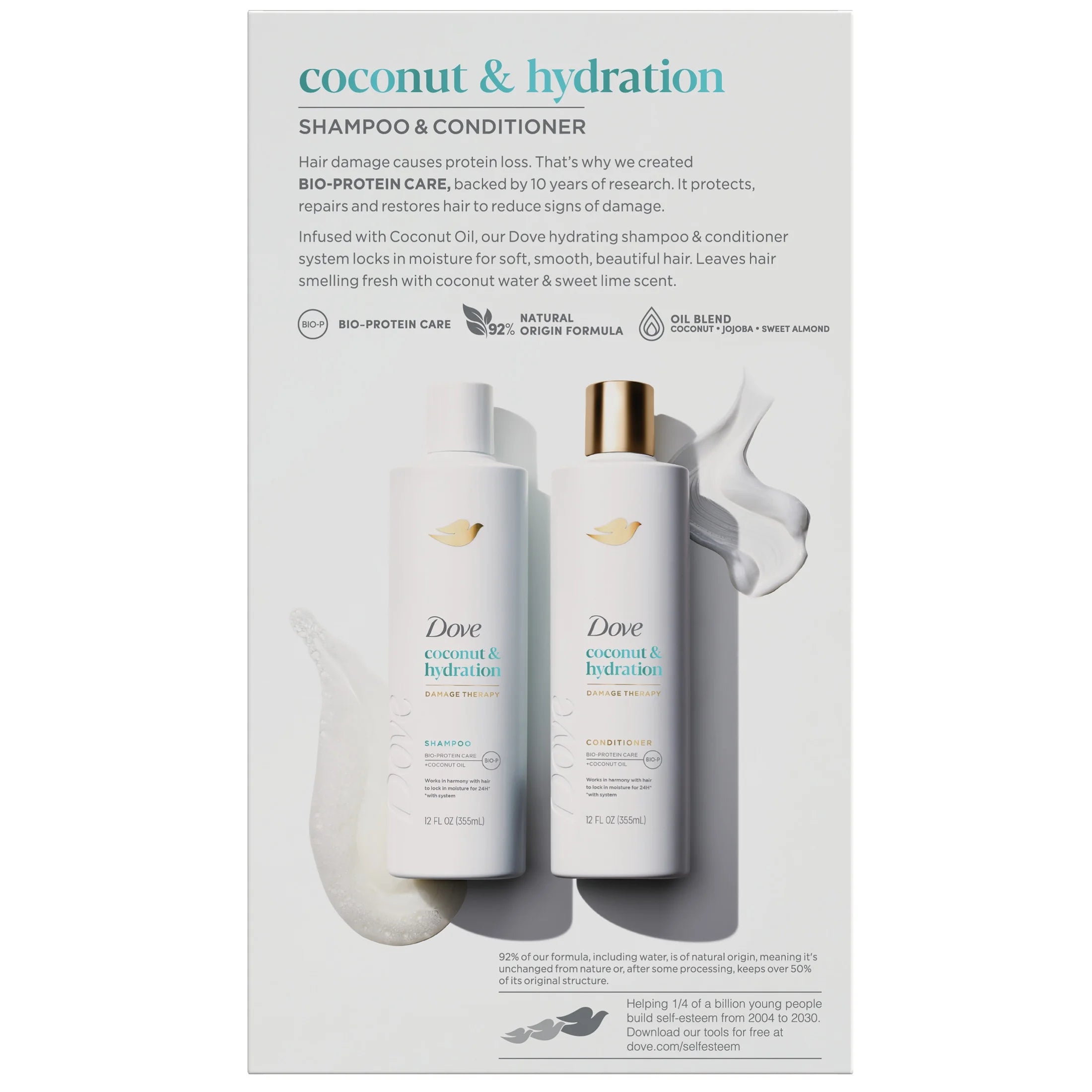 Dove Coconut & Hydration Shampoo & Conditioner Set, 12 Oz 2 Count