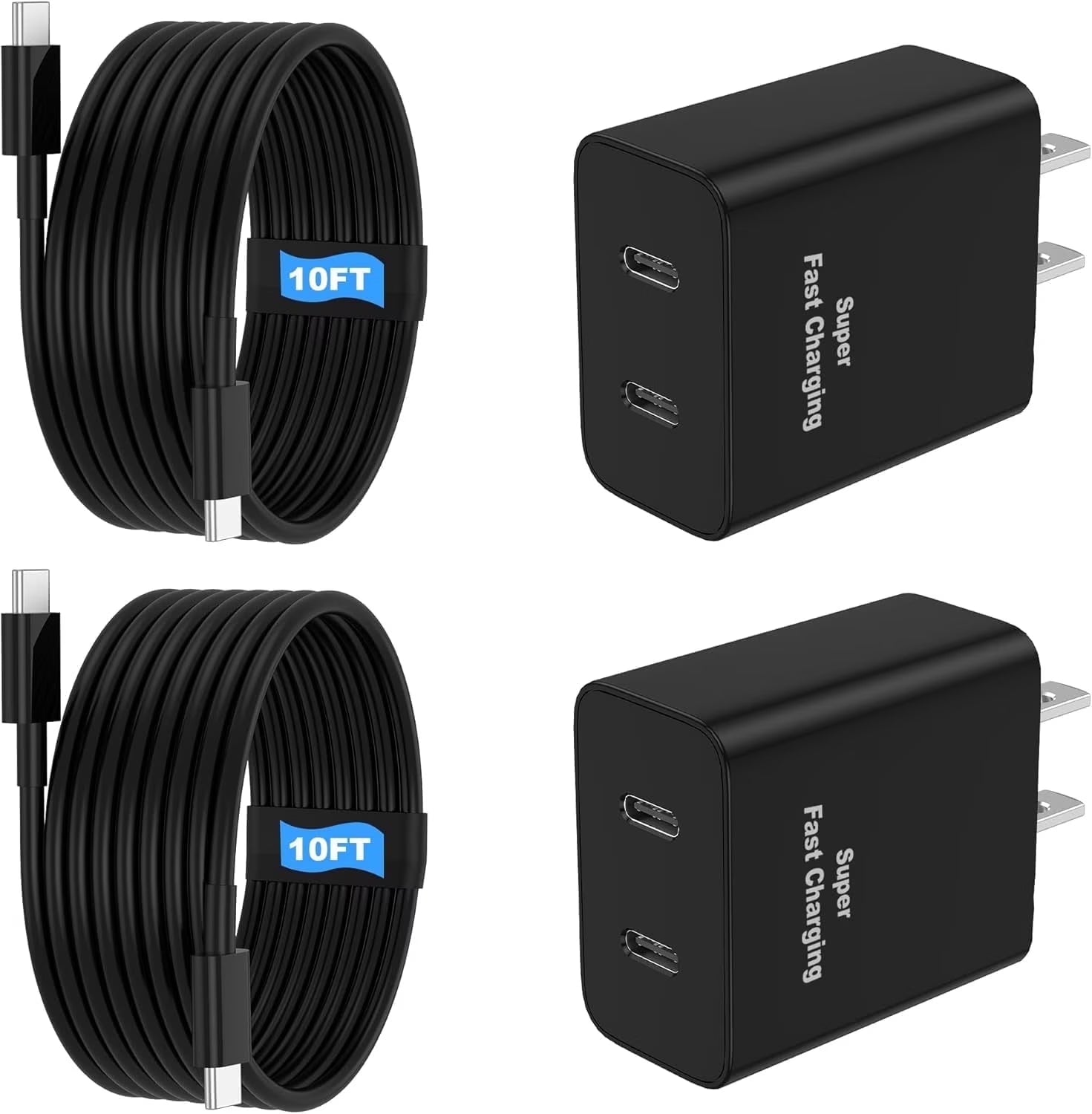 45W 2Pack Super Fast Charger USB C Dual Port Android Phone Charger Type C Fast Charging Block with 10FT Type-C Charger Cord for Samsung Galaxy S25/S25 Ultra/S25+/S24 Ultra/S24/S24+/S23/S22/S21/S20