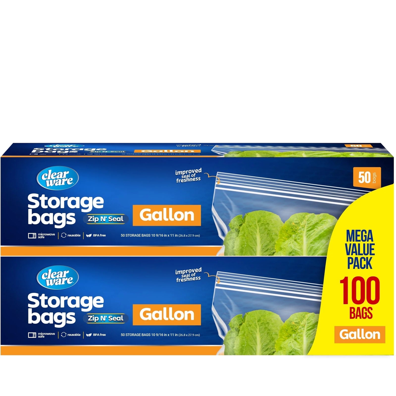 1 Gallon Double Zipper Food Storage Bags, 100 Count, 2 Pack