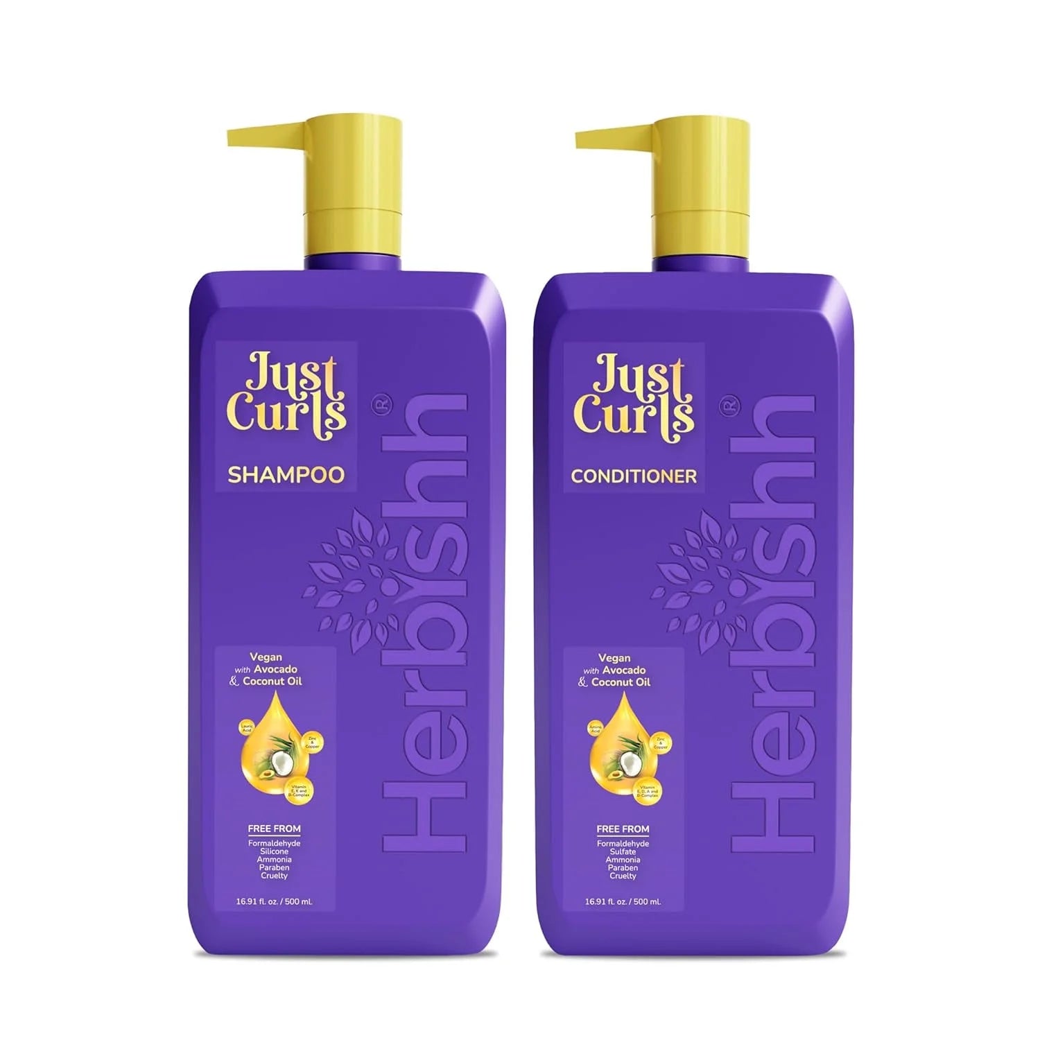 (2 Pack)  Just Curls Coconut & Avocado Oil Infused Curly Hair Shampoo and Conditioner Set, Sulfate-Free Vegan Kit for Curly Hair Care Women & Men Wavy, Curly Hair Products for Nourished Smooth Hair