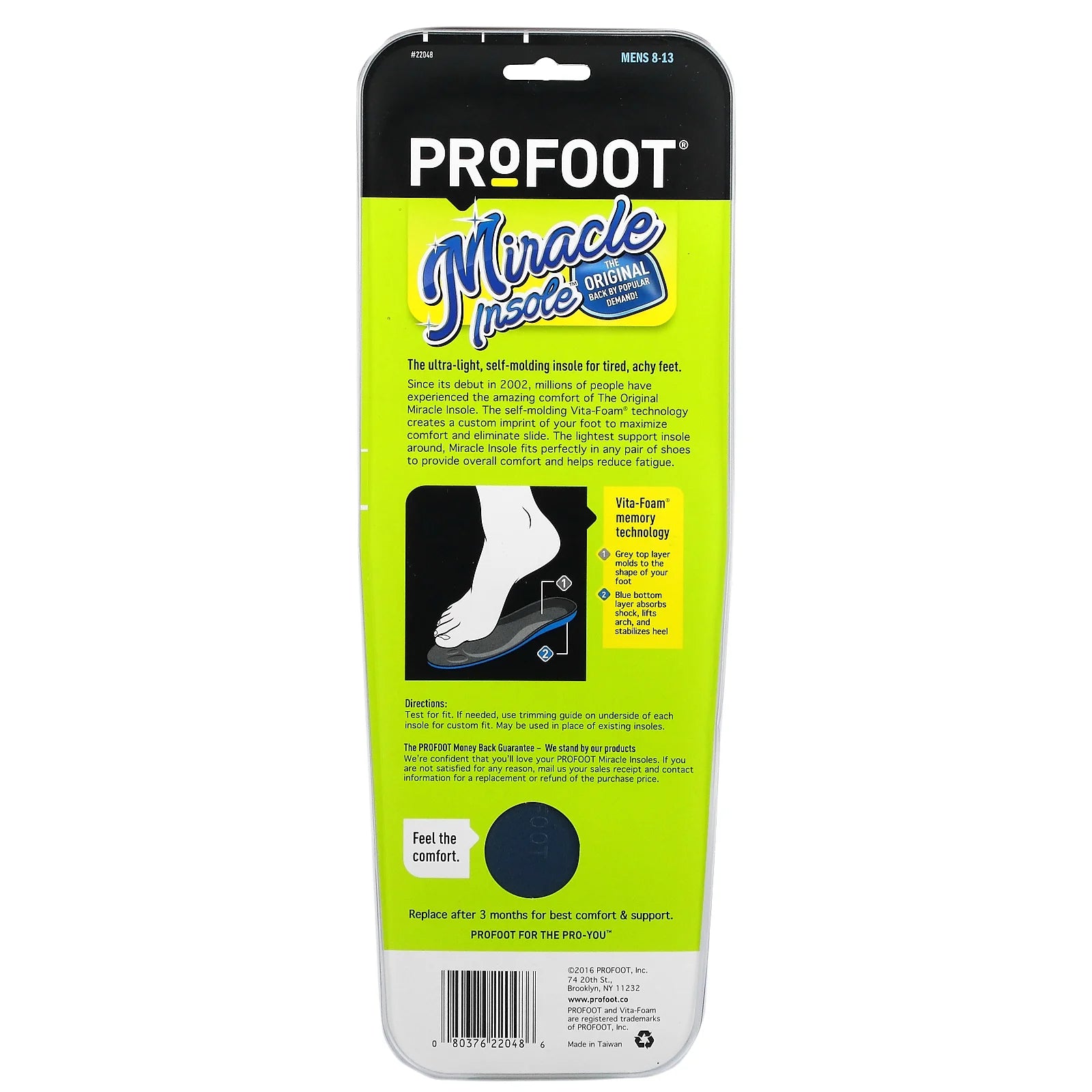 , Miracle Insole, Mens 8-13, 1 Pair Pack of 2
