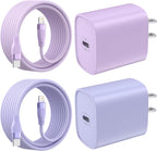Bkayp Iphone Charger [Apple Mfi Certified] 2 Pack 20W PD USB C Wall Charger with 6Ft Fast Charging Cables Compatible with Iphone 14/13/12/11 Purple
