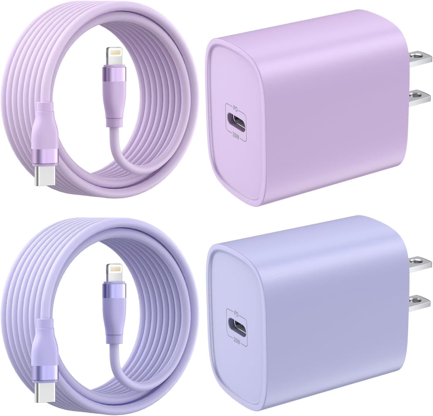 Bkayp Iphone Charger [Apple Mfi Certified] 2 Pack 20W PD USB C Wall Charger with 6Ft Fast Charging Cables Compatible with Iphone 14/13/12/11 Purple